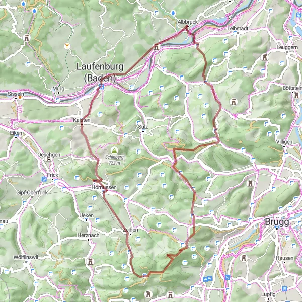 Karten-Miniaturansicht der Radinspiration "Gravel-Tour um Albbruck" in Freiburg, Germany. Erstellt vom Tarmacs.app-Routenplaner für Radtouren