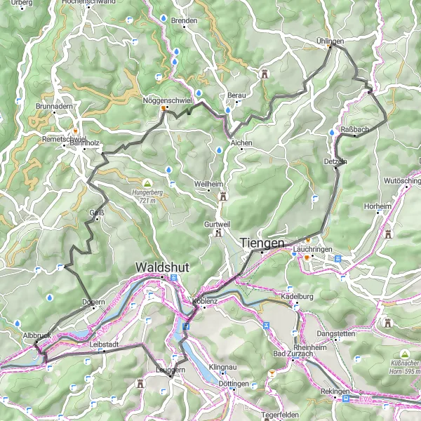 Karten-Miniaturansicht der Radinspiration "Road-Tour von Albbruck nach Wandflue" in Freiburg, Germany. Erstellt vom Tarmacs.app-Routenplaner für Radtouren