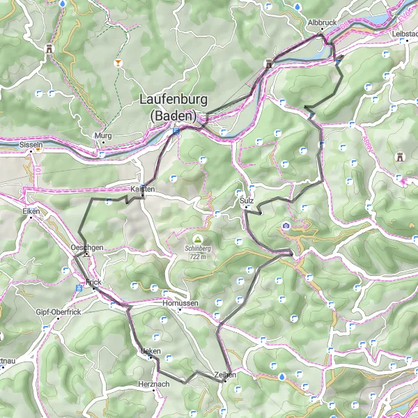 Karten-Miniaturansicht der Radinspiration "Road Tour Gansingen" in Freiburg, Germany. Erstellt vom Tarmacs.app-Routenplaner für Radtouren