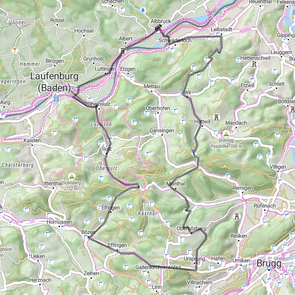 Karten-Miniaturansicht der Radinspiration "Road-Tour durch Bözbergpass und Dimmis" in Freiburg, Germany. Erstellt vom Tarmacs.app-Routenplaner für Radtouren