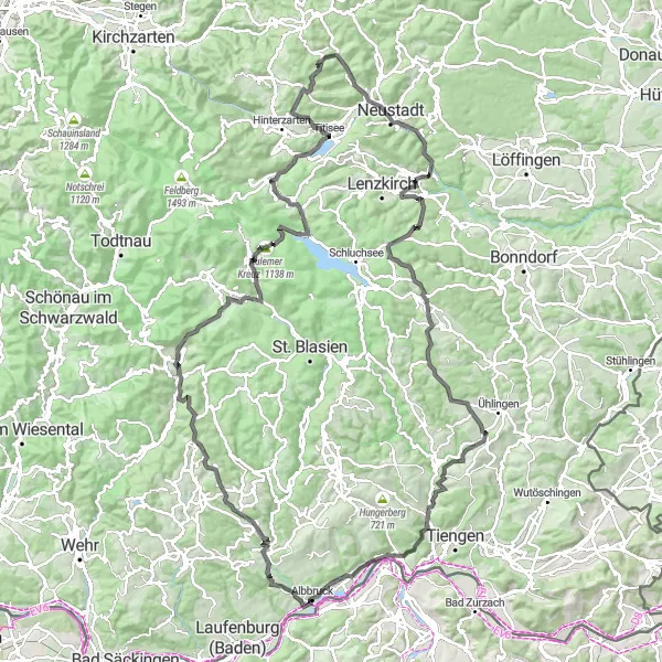 Karten-Miniaturansicht der Radinspiration "Road-Tour durch Todtmoos und Titisee" in Freiburg, Germany. Erstellt vom Tarmacs.app-Routenplaner für Radtouren