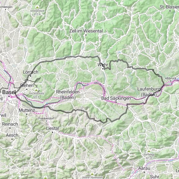 Karten-Miniaturansicht der Radinspiration "Road Tour Laufenburg" in Freiburg, Germany. Erstellt vom Tarmacs.app-Routenplaner für Radtouren