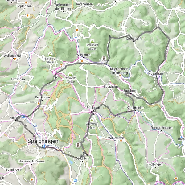 Karten-Miniaturansicht der Radinspiration "Runde um Denkingen und Scheibenbühl" in Freiburg, Germany. Erstellt vom Tarmacs.app-Routenplaner für Radtouren