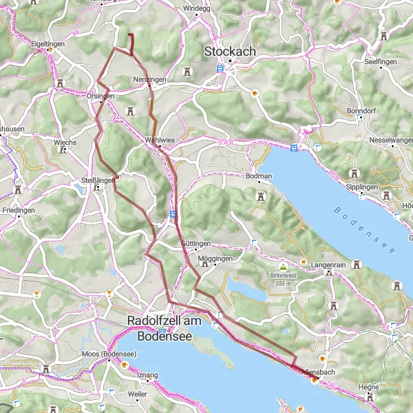 Map miniature of "Gravel Adventure: Allensbach to Gnadensee" cycling inspiration in Freiburg, Germany. Generated by Tarmacs.app cycling route planner