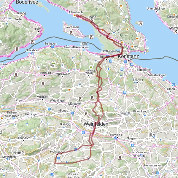 Karten-Miniaturansicht der Radinspiration "Abenteuerliche Gravel-Tour um den Bodensee" in Freiburg, Germany. Erstellt vom Tarmacs.app-Routenplaner für Radtouren