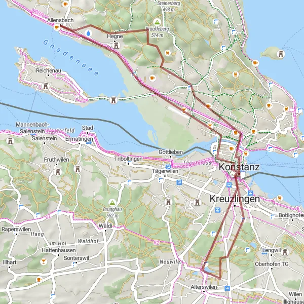Karten-Miniaturansicht der Radinspiration "Kurze Gravel-Tour durch die Bodenseeregion" in Freiburg, Germany. Erstellt vom Tarmacs.app-Routenplaner für Radtouren
