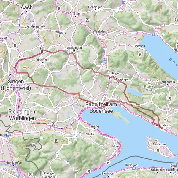 Map miniature of "The Lakeside Adventure" cycling inspiration in Freiburg, Germany. Generated by Tarmacs.app cycling route planner