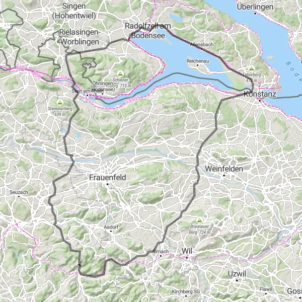 Map miniature of "The Swiss Countryside Escape" cycling inspiration in Freiburg, Germany. Generated by Tarmacs.app cycling route planner