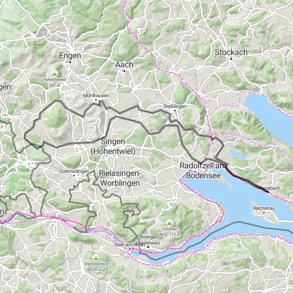 Map miniature of "Allensbach to Mettnau-Turm Loop" cycling inspiration in Freiburg, Germany. Generated by Tarmacs.app cycling route planner