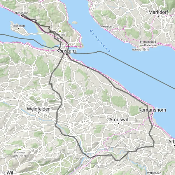 Map miniature of "The Lake Constance Delight" cycling inspiration in Freiburg, Germany. Generated by Tarmacs.app cycling route planner