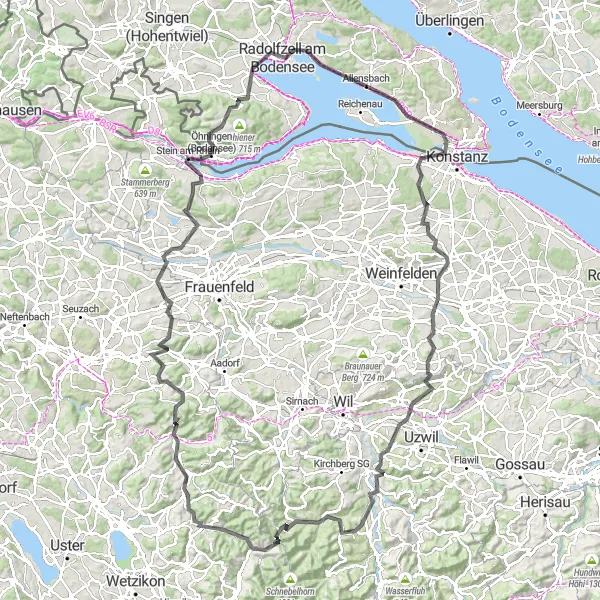 Map miniature of "The Bodensee Challenge" cycling inspiration in Freiburg, Germany. Generated by Tarmacs.app cycling route planner