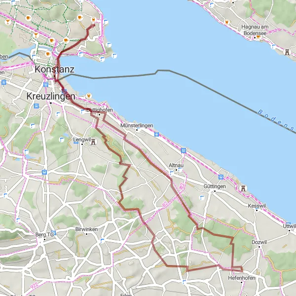 Map miniature of "Around Lake Constance" cycling inspiration in Freiburg, Germany. Generated by Tarmacs.app cycling route planner