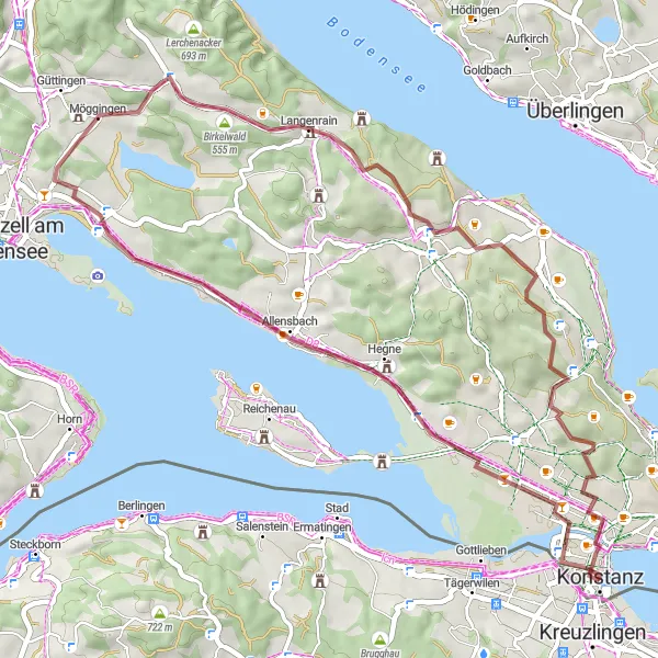 Map miniature of "Lake Constance Cultural Gravel Trail" cycling inspiration in Freiburg, Germany. Generated by Tarmacs.app cycling route planner