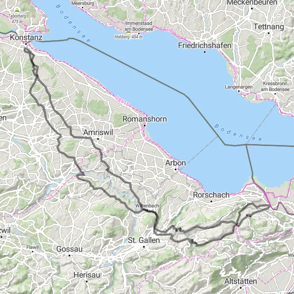 Map miniature of "Lake and Mountain Loop" cycling inspiration in Freiburg, Germany. Generated by Tarmacs.app cycling route planner