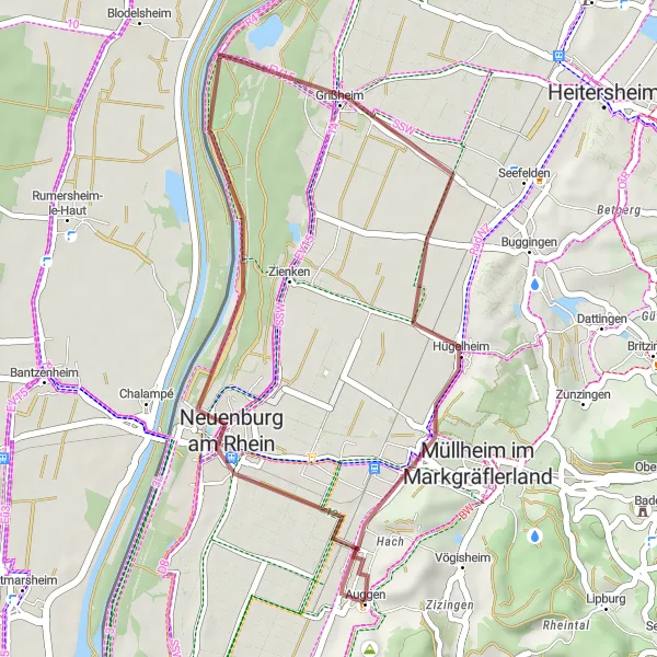 Karten-Miniaturansicht der Radinspiration "Rundfahrt um Auggen" in Freiburg, Germany. Erstellt vom Tarmacs.app-Routenplaner für Radtouren