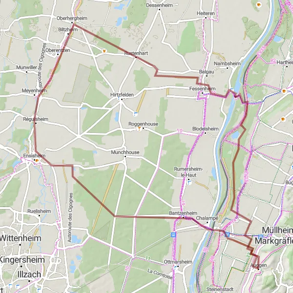 Map miniature of "The Gravel Country Ride" cycling inspiration in Freiburg, Germany. Generated by Tarmacs.app cycling route planner