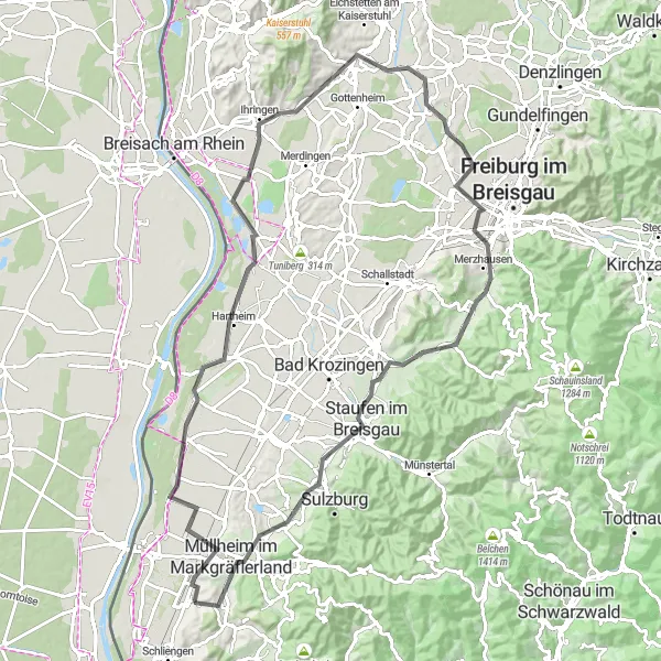 Karten-Miniaturansicht der Radinspiration "Radtour durch das Markgräflerland" in Freiburg, Germany. Erstellt vom Tarmacs.app-Routenplaner für Radtouren