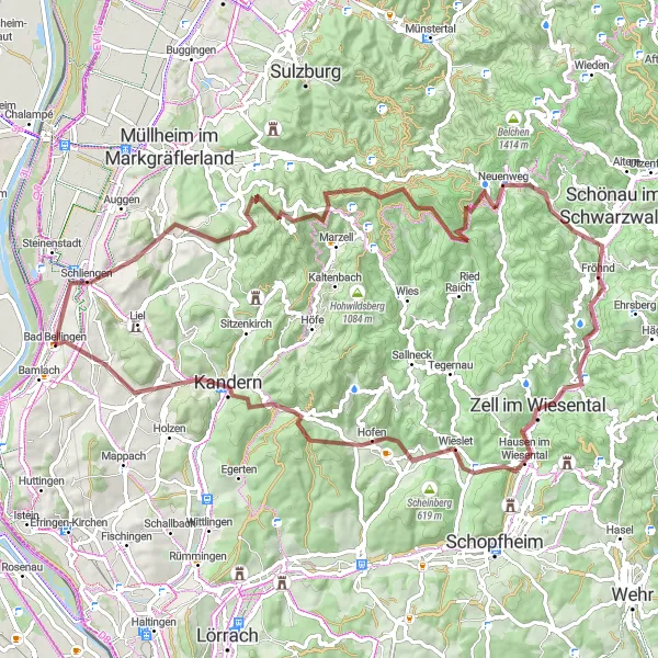 Map miniature of "The Ultimate Gravel Adventure" cycling inspiration in Freiburg, Germany. Generated by Tarmacs.app cycling route planner