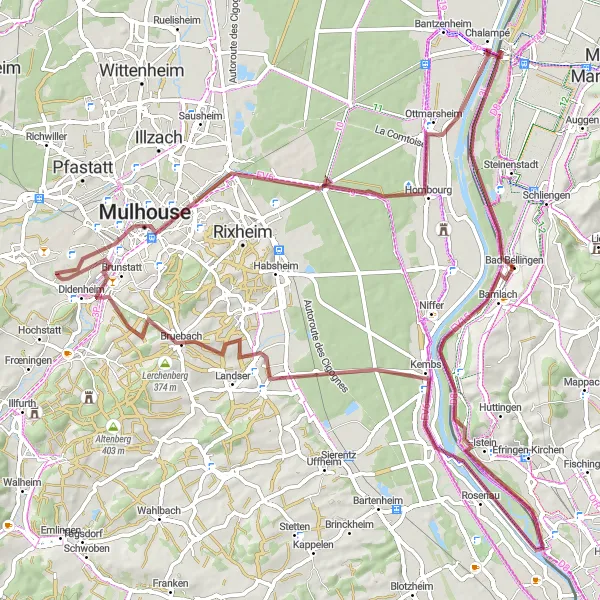 Karten-Miniaturansicht der Radinspiration "Mulhouse Panorama-Tour" in Freiburg, Germany. Erstellt vom Tarmacs.app-Routenplaner für Radtouren