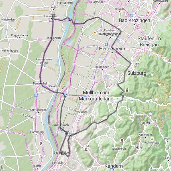 Map miniature of "The Scenic Road Experience" cycling inspiration in Freiburg, Germany. Generated by Tarmacs.app cycling route planner