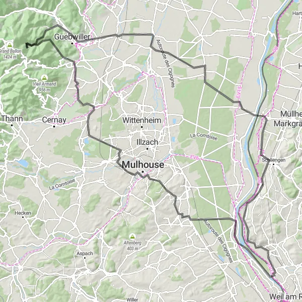 Karten-Miniaturansicht der Radinspiration "Grenztour durch den Rhein" in Freiburg, Germany. Erstellt vom Tarmacs.app-Routenplaner für Radtouren