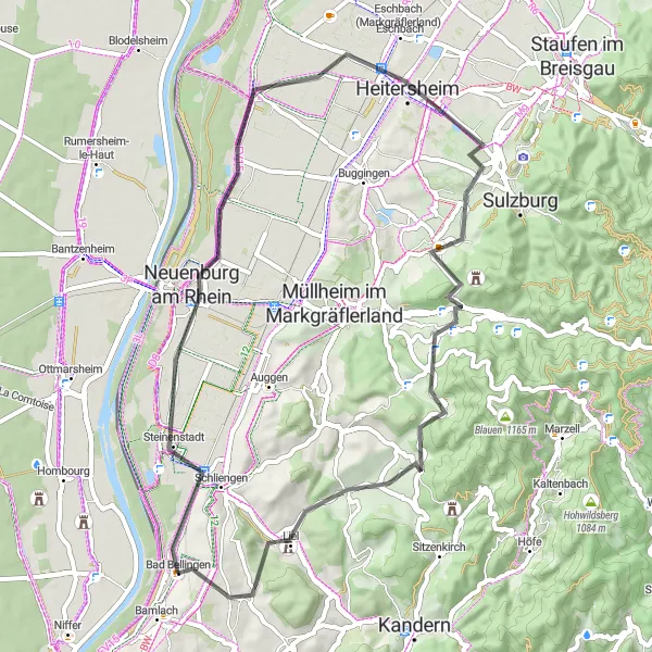 Map miniature of "Mountain Passes Escape" cycling inspiration in Freiburg, Germany. Generated by Tarmacs.app cycling route planner