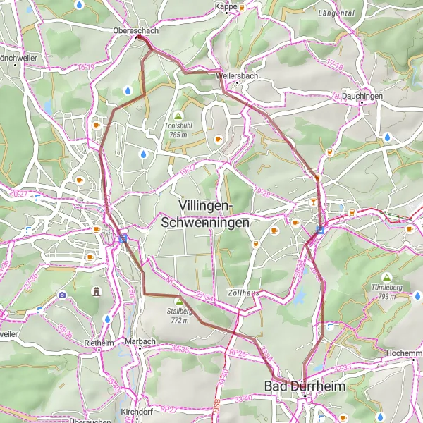Map miniature of "Scenic Gravel Loop from Bad Dürrheim" cycling inspiration in Freiburg, Germany. Generated by Tarmacs.app cycling route planner