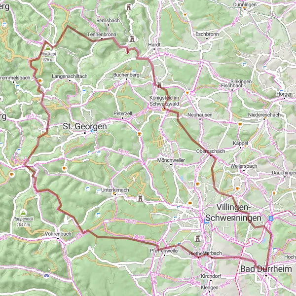 Map miniature of "The Ultimate Black Forest Gravel Challenge" cycling inspiration in Freiburg, Germany. Generated by Tarmacs.app cycling route planner