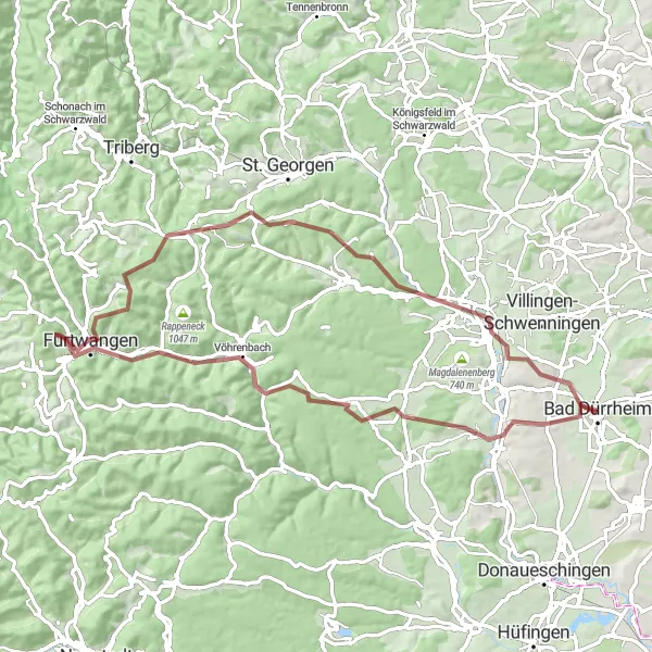 Karten-Miniaturansicht der Radinspiration "Gravel Abenteuer um Bad Dürrheim" in Freiburg, Germany. Erstellt vom Tarmacs.app-Routenplaner für Radtouren