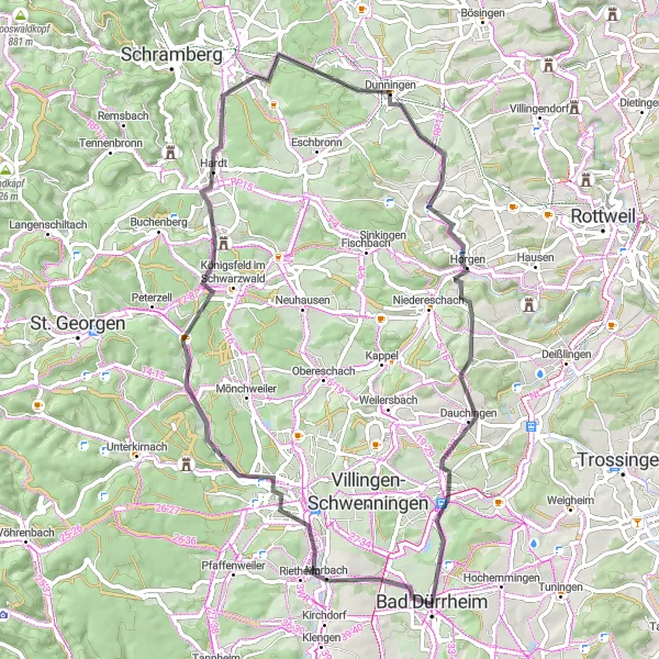Map miniature of "Swabian Hills and Ruins" cycling inspiration in Freiburg, Germany. Generated by Tarmacs.app cycling route planner