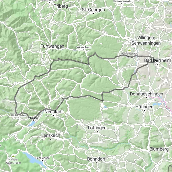 Map miniature of "Ultimate Road Adventure to Hinterzarten" cycling inspiration in Freiburg, Germany. Generated by Tarmacs.app cycling route planner