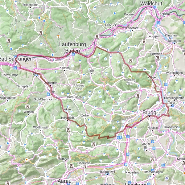 Karten-Miniaturansicht der Radinspiration "Gravel-Tour nach Frick" in Freiburg, Germany. Erstellt vom Tarmacs.app-Routenplaner für Radtouren