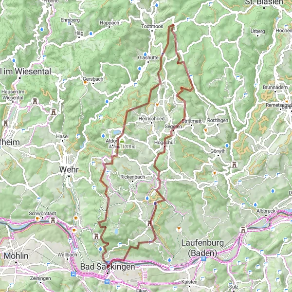 Karten-Miniaturansicht der Radinspiration "Idyllische Fahrt zum Monte Christo" in Freiburg, Germany. Erstellt vom Tarmacs.app-Routenplaner für Radtouren