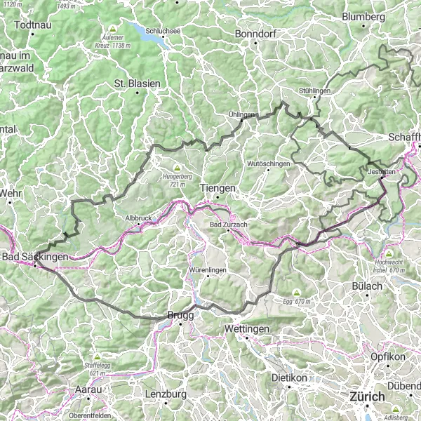 Map miniature of "Challenging Pursuit of Belchen" cycling inspiration in Freiburg, Germany. Generated by Tarmacs.app cycling route planner