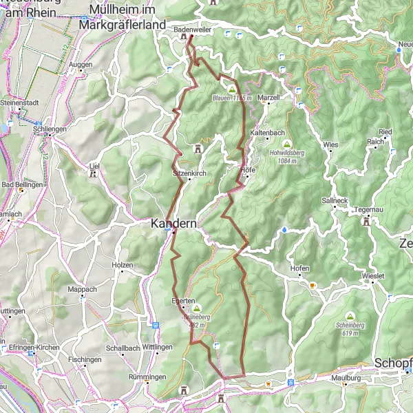 Karten-Miniaturansicht der Radinspiration "Abenteuerliche Offroad-Strecke durch die Natur" in Freiburg, Germany. Erstellt vom Tarmacs.app-Routenplaner für Radtouren