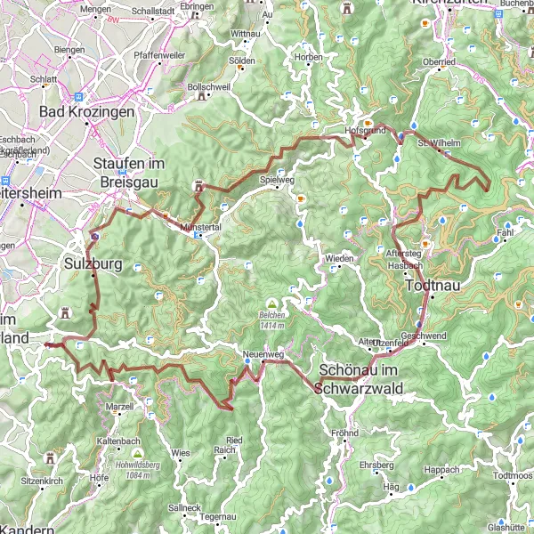 Karten-Miniaturansicht der Radinspiration "Gravel-Abenteuer Schwarzwald" in Freiburg, Germany. Erstellt vom Tarmacs.app-Routenplaner für Radtouren