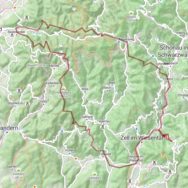 Karten-Miniaturansicht der Radinspiration "Geheime Pfade des Schwarzwaldes" in Freiburg, Germany. Erstellt vom Tarmacs.app-Routenplaner für Radtouren