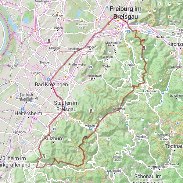Karten-Miniaturansicht der Radinspiration "Gravel-Abenteuer im Breisgau" in Freiburg, Germany. Erstellt vom Tarmacs.app-Routenplaner für Radtouren