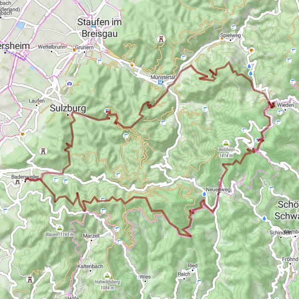 Karten-Miniaturansicht der Radinspiration "Sulzburg-Rundtour" in Freiburg, Germany. Erstellt vom Tarmacs.app-Routenplaner für Radtouren