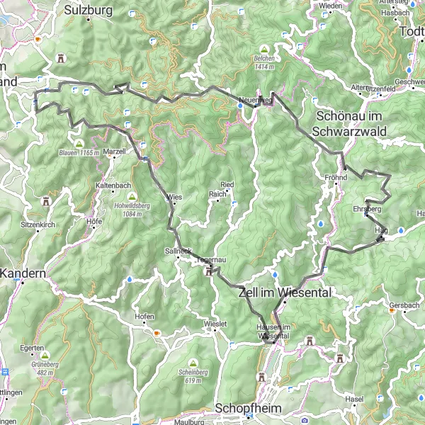 Karten-Miniaturansicht der Radinspiration "Schwarzwald-Höhenstraße Abenteuer" in Freiburg, Germany. Erstellt vom Tarmacs.app-Routenplaner für Radtouren