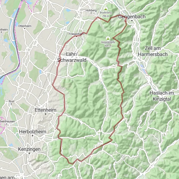 Karten-Miniaturansicht der Radinspiration "Graveltour um Berghaupten" in Freiburg, Germany. Erstellt vom Tarmacs.app-Routenplaner für Radtouren