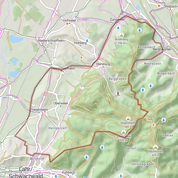 Map miniature of "Staufenkopf and Altvater Gravel Route" cycling inspiration in Freiburg, Germany. Generated by Tarmacs.app cycling route planner