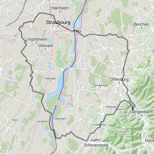 Map miniature of "Rhine River Road Cycling Adventure" cycling inspiration in Freiburg, Germany. Generated by Tarmacs.app cycling route planner