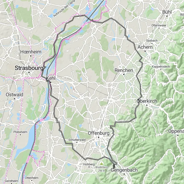 Karten-Miniaturansicht der Radinspiration "Rheinufer und Burgentour" in Freiburg, Germany. Erstellt vom Tarmacs.app-Routenplaner für Radtouren