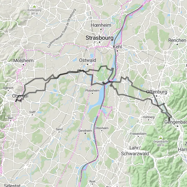 Map miniature of "Vineyards and Castles" cycling inspiration in Freiburg, Germany. Generated by Tarmacs.app cycling route planner