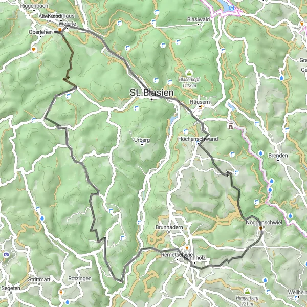 Karten-Miniaturansicht der Radinspiration "Wutachschlucht-Tour" in Freiburg, Germany. Erstellt vom Tarmacs.app-Routenplaner für Radtouren