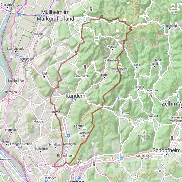 Karten-Miniaturansicht der Radinspiration "Rümmingen nach Binzen" in Freiburg, Germany. Erstellt vom Tarmacs.app-Routenplaner für Radtouren