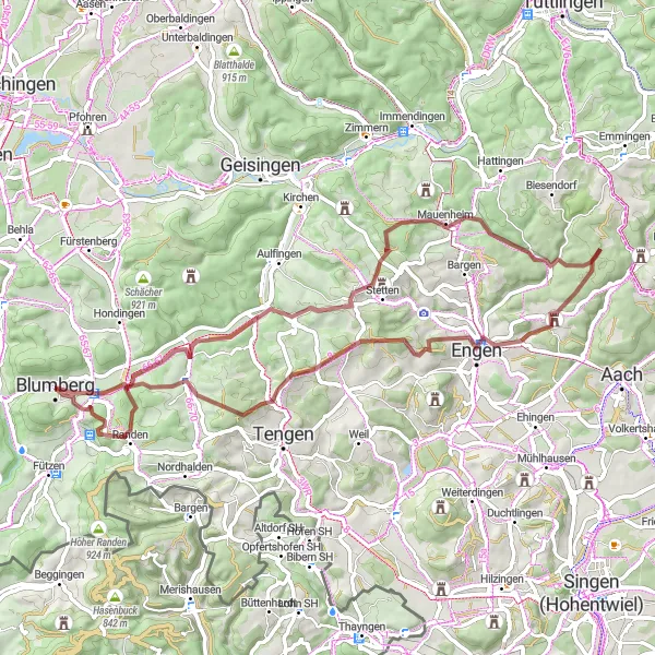 Map miniature of "Donau-Donz-Danube Gravel Ride" cycling inspiration in Freiburg, Germany. Generated by Tarmacs.app cycling route planner