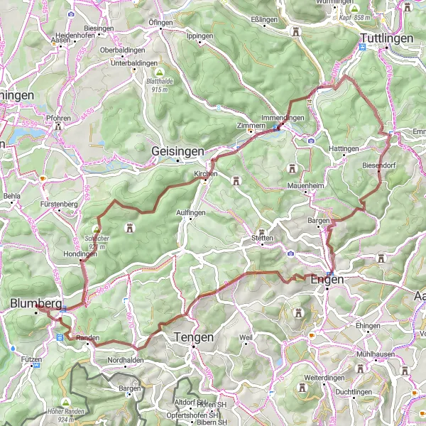Karten-Miniaturansicht der Radinspiration "Waldwege um Blumberg" in Freiburg, Germany. Erstellt vom Tarmacs.app-Routenplaner für Radtouren