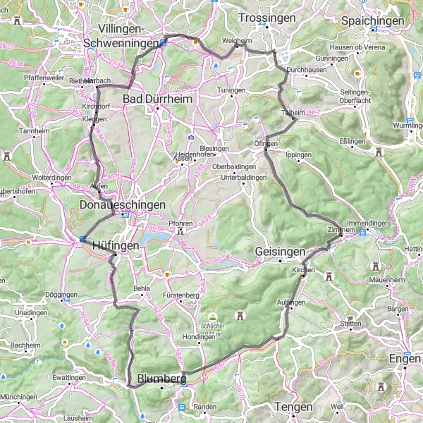 Map miniature of "The Castle Circuit" cycling inspiration in Freiburg, Germany. Generated by Tarmacs.app cycling route planner